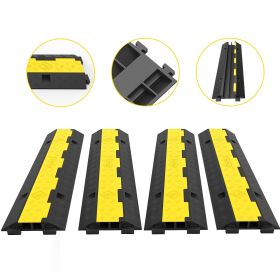 VEVOR Cable Protector Ramp, 4 Packs 2 Channels Speed Bump Hump, Rubber Modular Speed Bump Rated 11000 LBS Load Capacity