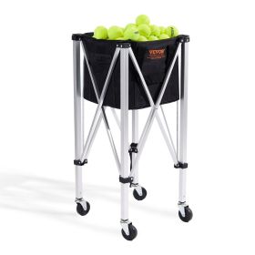 VEVOR Foldable Tennis Ball Hopper, Holds 180 Tennis Balls, Lightweight Aluminum Alloy Tennis Ball Basket Cart with Wheels, Removable Bag, Carry B