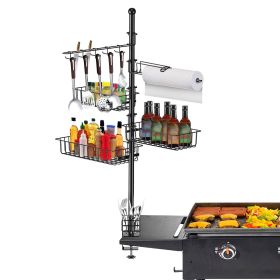 Griddle Caddy With Paper Towel Holder Hook Baskets BBQ Accessories Storage Rack Vertical Standing BBQ Organizer Grill Utensil Storage Fit For Bla