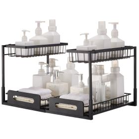 2-Tier Wire Pull Out Cabinet Under Sink Organizer 10.7"x14.2" Drawer Basket 2PCS