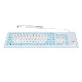 Foldable Silicone Keyboard 103 Keys USB Wired Silicon Foldable Waterproof Mute Fadeless Foldable Keyboard for PC Laptop Blue